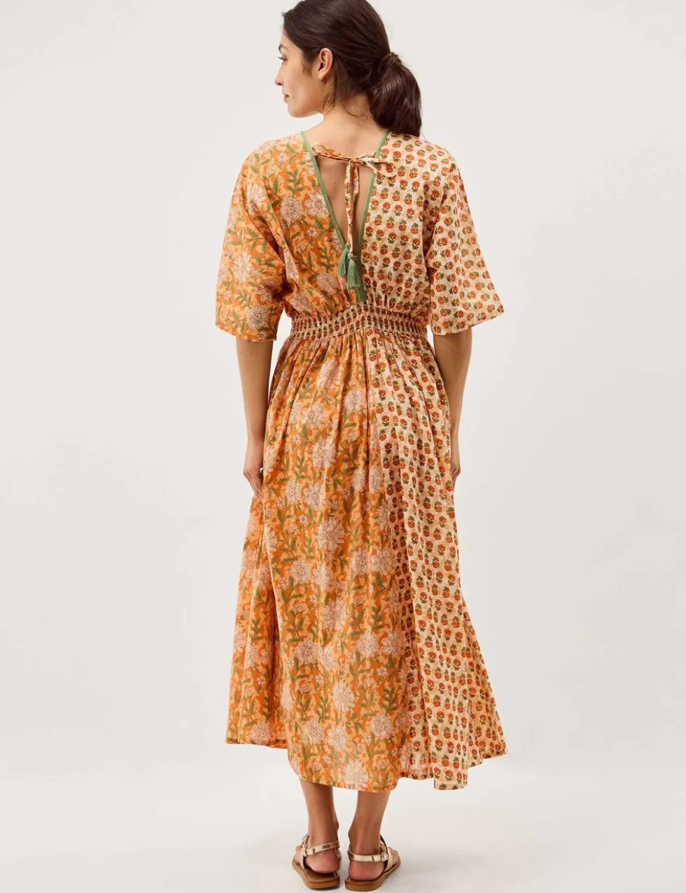 Pure Cotton Floral V-Neck Maxi Waisted Dress
