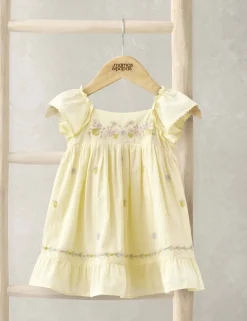 Pure Cotton Frill Embroidered Dress (0-3 Yrs)