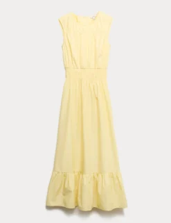 Pure Cotton Frill Hem Midaxi Waisted Dress