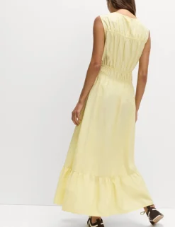 Pure Cotton Frill Hem Midaxi Waisted Dress