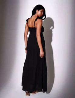 Pure Cotton Frill Sleeve Maxi Tiered Beach Dress