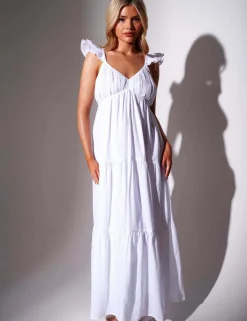 Pure Cotton Frill Sleeve Maxi Tiered Beach Dress