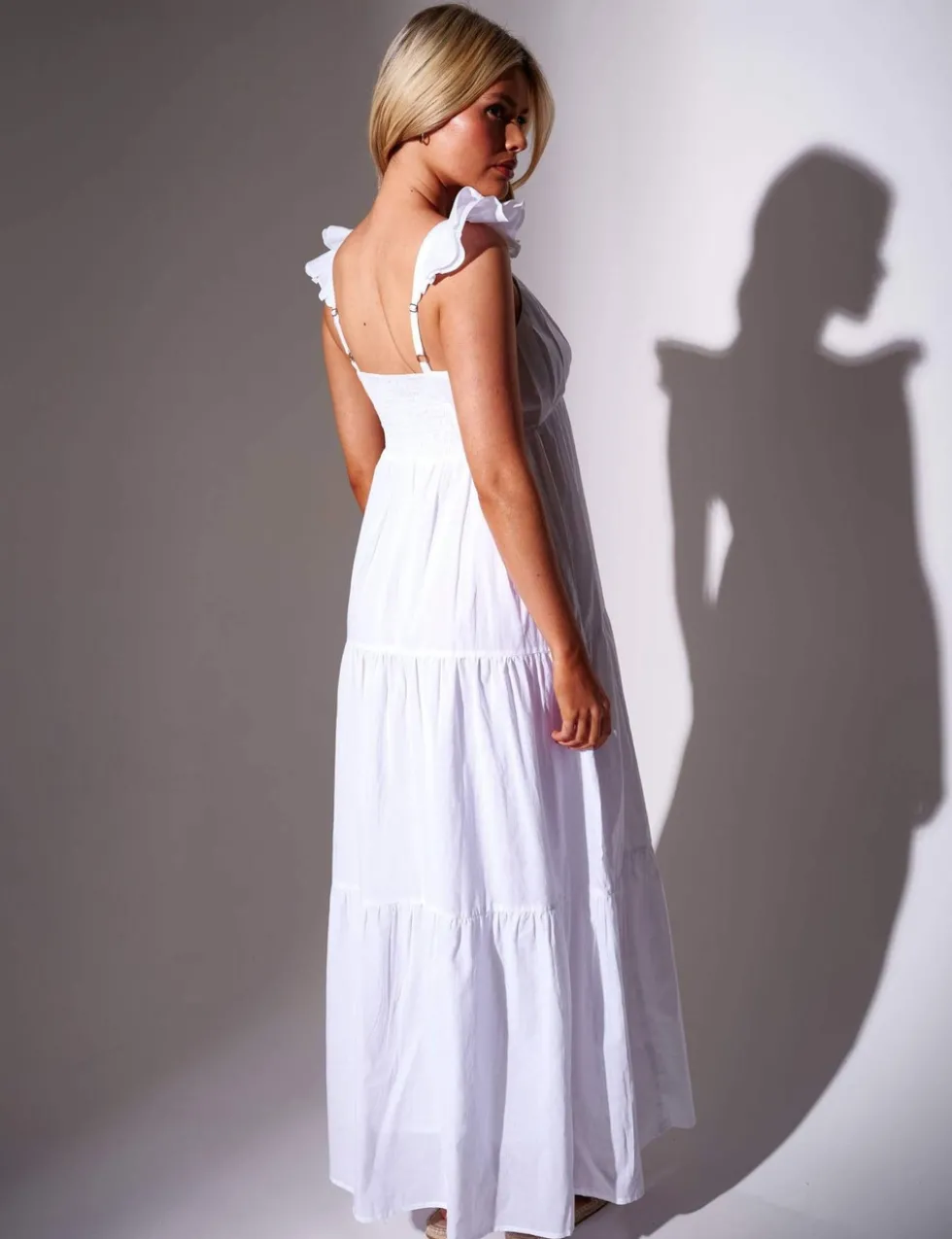 Pure Cotton Frill Sleeve Maxi Tiered Beach Dress