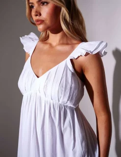 Pure Cotton Frill Sleeve Maxi Tiered Beach Dress