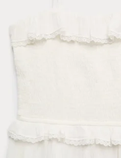 Pure Cotton Frilled Shirred Playsuit (6-16 Yrs)
