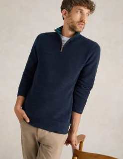 Pure Cotton Funnel Neck Half Zip Jumper