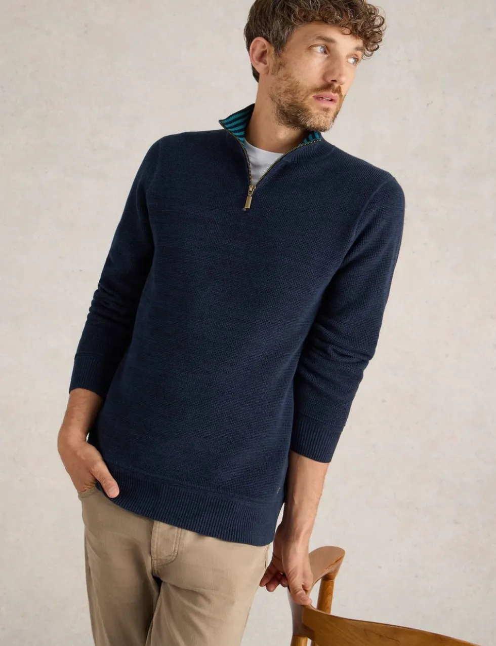 Pure Cotton Funnel Neck Half Zip Jumper