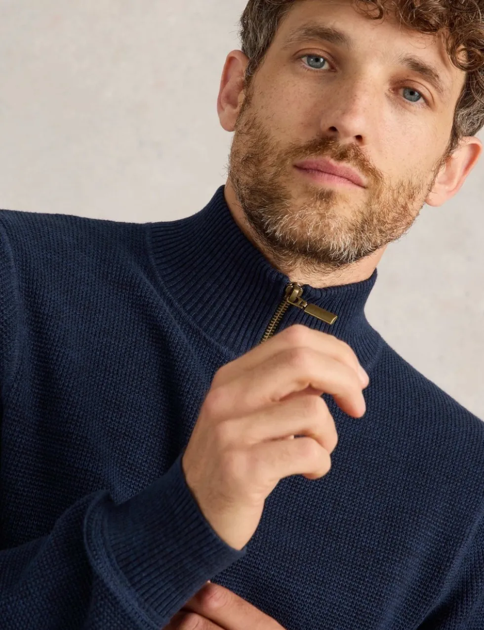 Pure Cotton Funnel Neck Half Zip Jumper