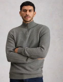 Pure Cotton Funnel Neck Half Zip Jumper