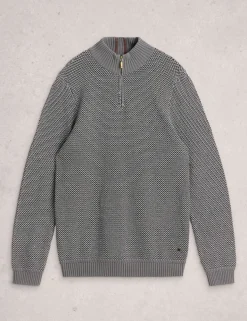 Pure Cotton Funnel Neck Half Zip Jumper