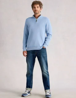 Pure Cotton Funnel Neck Half Zip Jumper