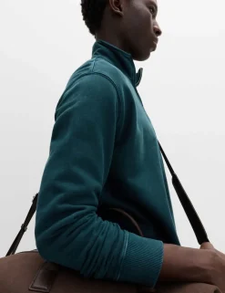 Pure Cotton Garment Dye Half Zip Sweatshirt