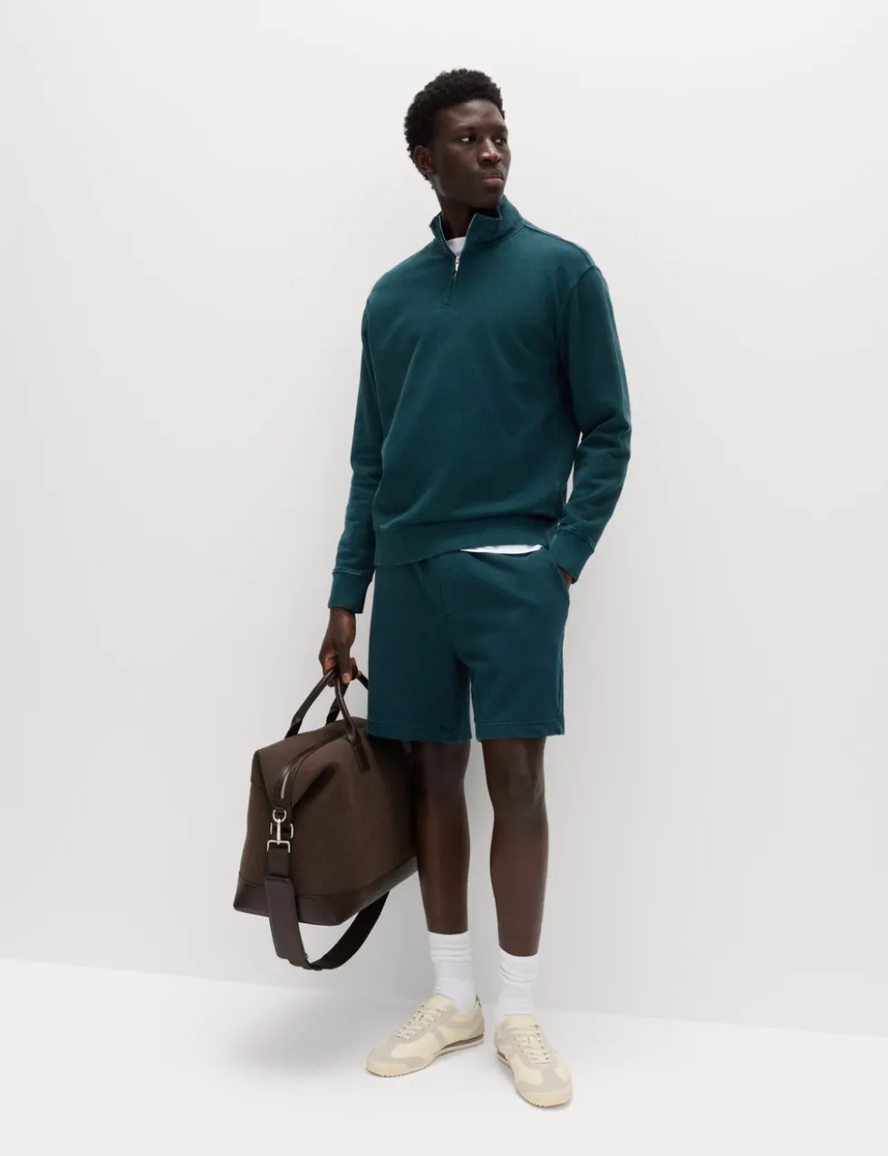 Pure Cotton Garment Dye Half Zip Sweatshirt