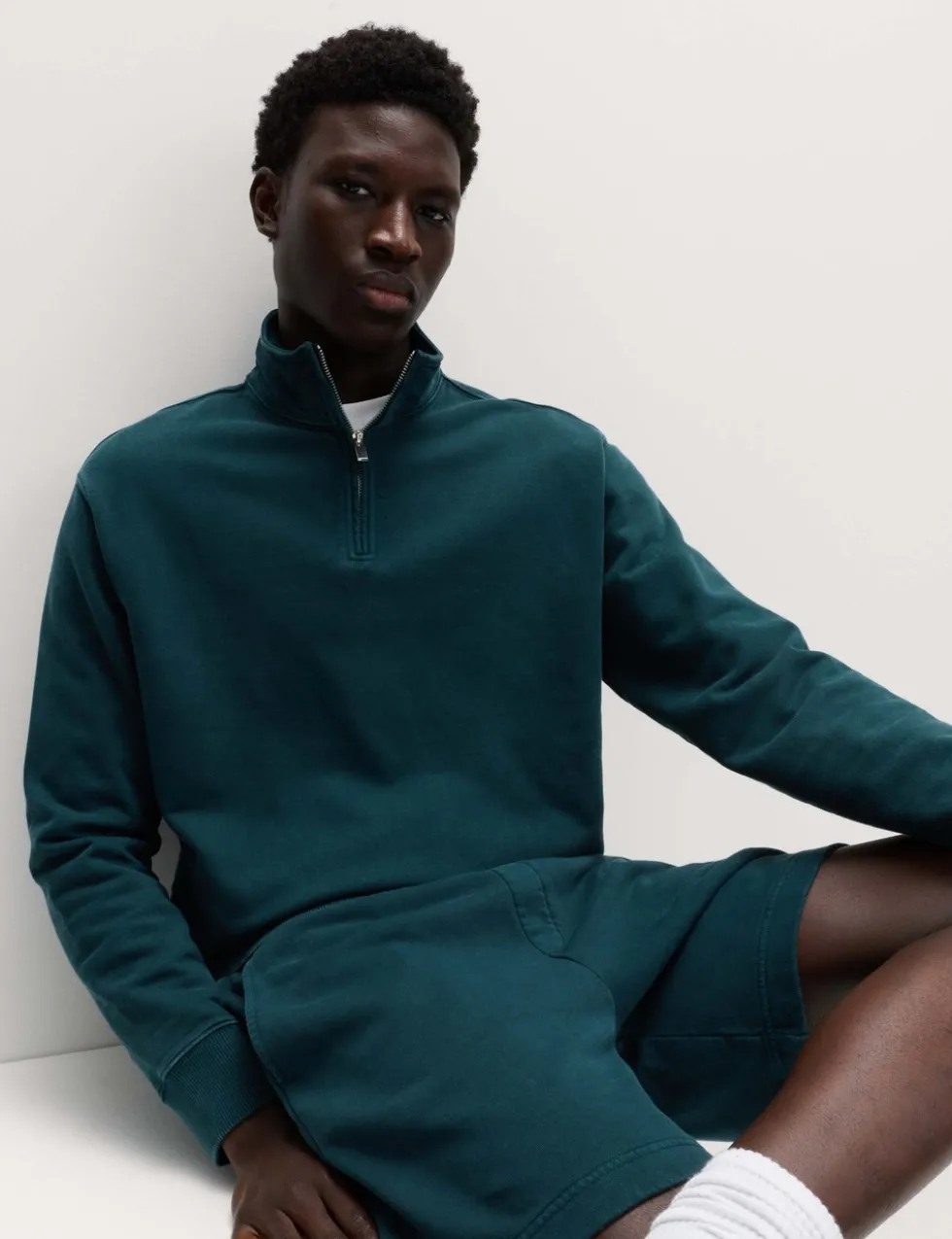 Pure Cotton Garment Dye Half Zip Sweatshirt