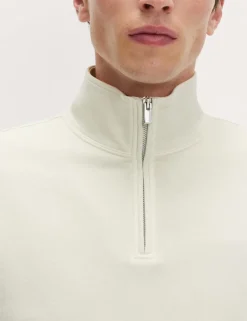 Pure Cotton Garment Dye Half Zip Sweatshirt
