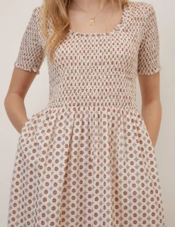 Pure Cotton Geometric Midi Waisted Dress