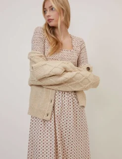 Pure Cotton Geometric Midi Waisted Dress