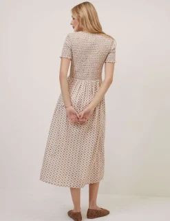 Pure Cotton Geometric Midi Waisted Dress