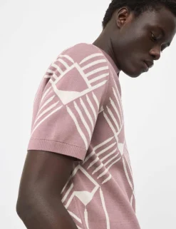 Pure Cotton Geometric Pattern Knitted Polo