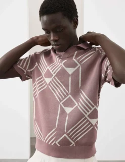 Pure Cotton Geometric Pattern Knitted Polo
