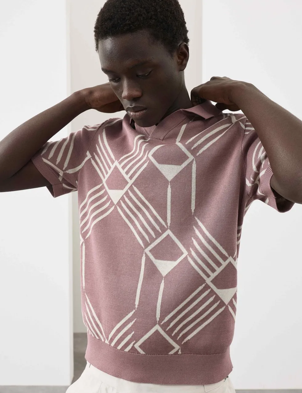 Pure Cotton Geometric Pattern Knitted Polo