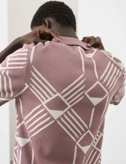 Pure Cotton Geometric Pattern Knitted Polo