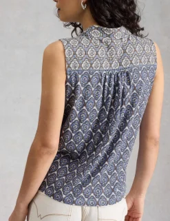 Pure Cotton Geometric Sleeveless Shirt