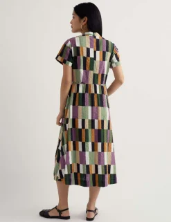 Pure Cotton Geometric V-Neck Midi Shirt Dress