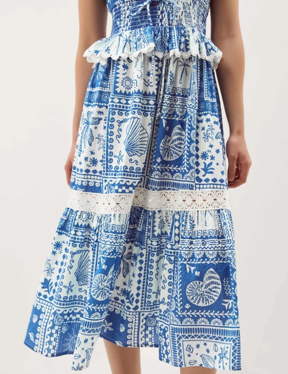Pure Cotton Geometric V-Neck Midi Dress