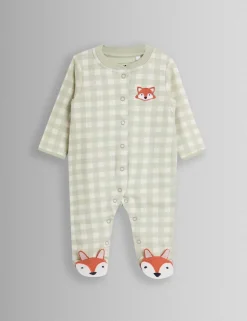 Pure Cotton Gingham Fox Sleepsuit (7lbs-18 Mths)