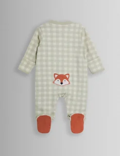 Pure Cotton Gingham Fox Sleepsuit (7lbs-18 Mths)