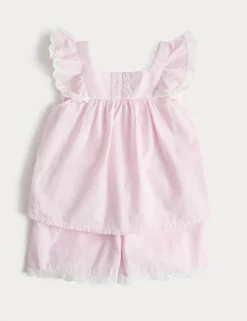 Pure Cotton Gingham Lace Frill Pyjamas (1-8 Yrs)