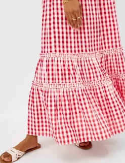 Pure Cotton Gingham Maxi Tiered Dress
