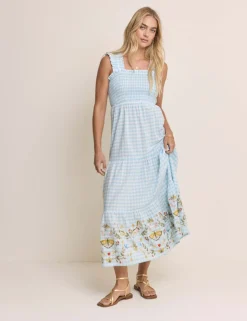 Pure Cotton Gingham Midaxi Tiered Dress