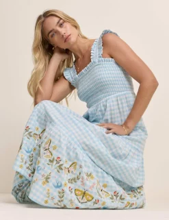 Pure Cotton Gingham Midaxi Tiered Dress