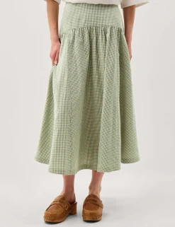 Pure Cotton Gingham Midi A-Line Skirt