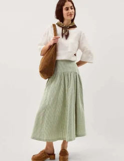 Pure Cotton Gingham Midi A-Line Skirt