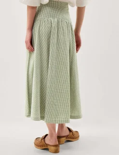 Pure Cotton Gingham Midi A-Line Skirt