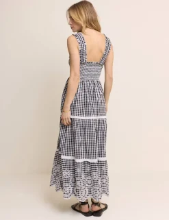 Pure Cotton Gingham Midi Tiered Dress