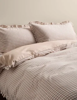 Pure Cotton Gingham Ruffle Bedding Set