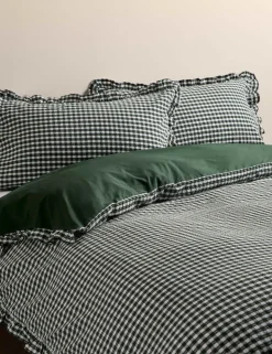 Pure Cotton Gingham Ruffle Bedding Set