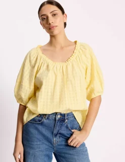 Pure Cotton Gingham Scoop Neck Top