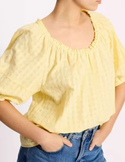 Pure Cotton Gingham Scoop Neck Top