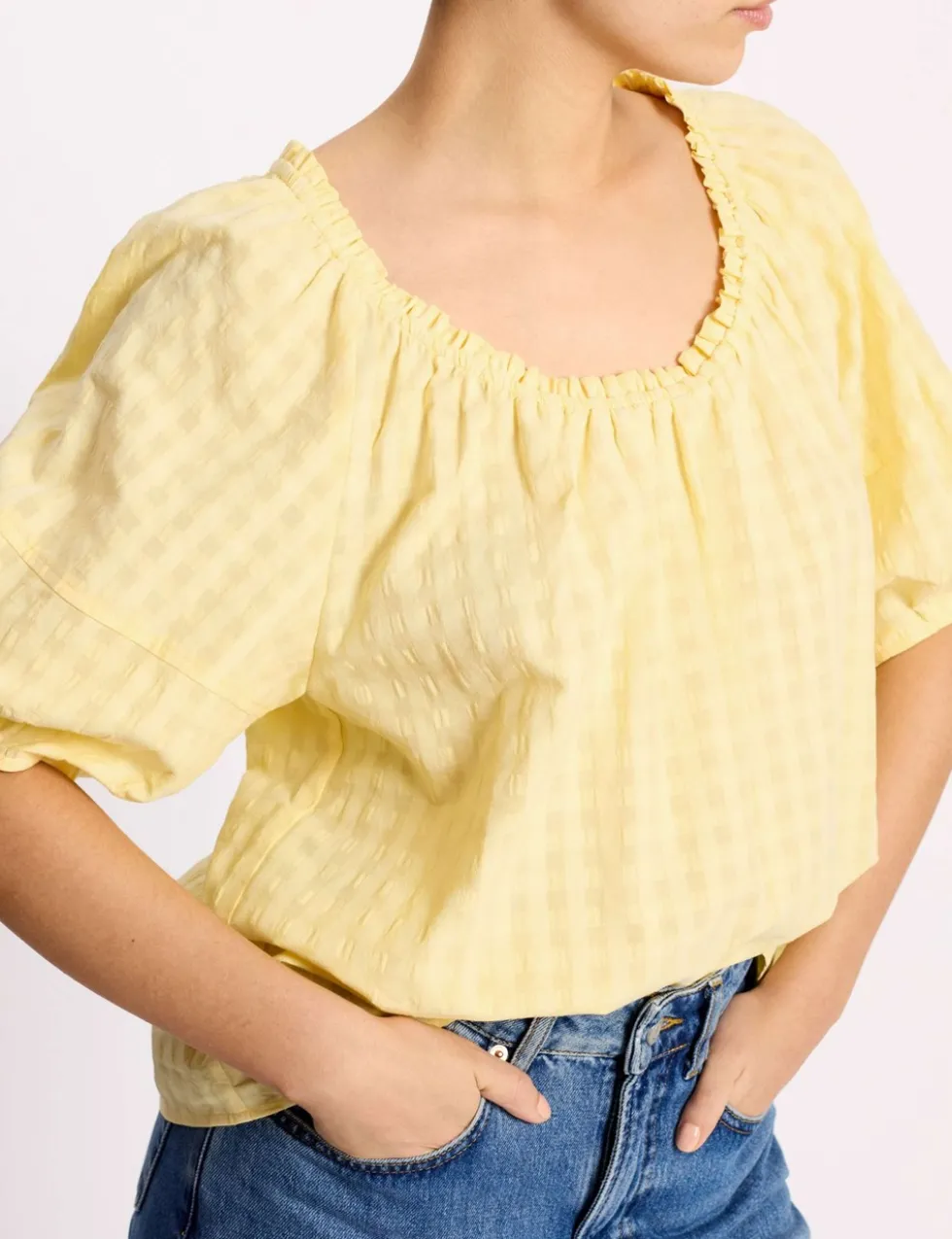 Pure Cotton Gingham Scoop Neck Top