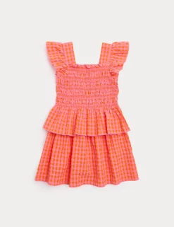 Pure Cotton Gingham Shirred Outfit (2-8 Yrs)