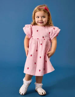 Pure Cotton Gingham Strawberry Dress (0-9 Yrs)