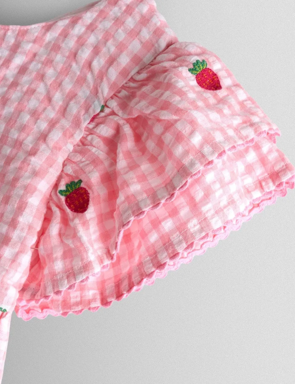 Pure Cotton Gingham Strawberry Dress (0-9 Yrs)