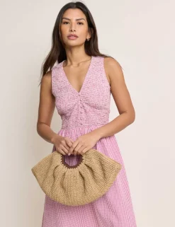 Pure Cotton Gingham V-Neck Midi Dress