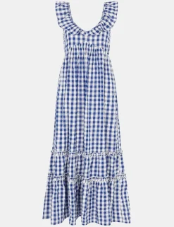 Pure Cotton Gingham V-Neck Beach Dress