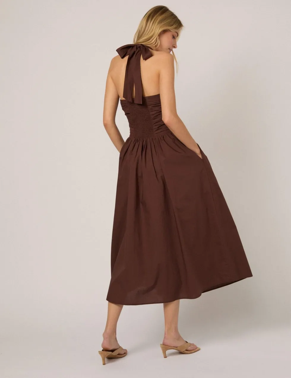 Pure Cotton Halter Neck Midi Waisted Dress